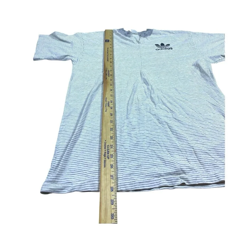 Vintage 80s Adidas T Shirt Men's LARGE Gray White Trefoil Single Stitch Striped